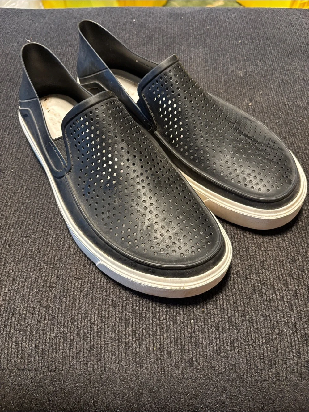 CROCS Men's Black Perforated Slip-On Loafers with White Sole